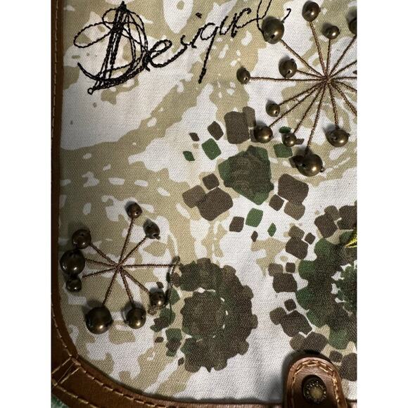 Desigual Canvas Crossbody‎ Bag Floral Embellished Brown Leather Strap Trim Spain - Picture 12 of 16